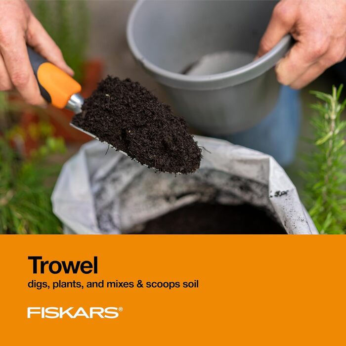 Набір садових інструментів Fiskars 3 шт: антикорозійна лопатка, граблі та культиватор для саду, ергономічні ручки, для посадки на вулиці, подарунок для жінок