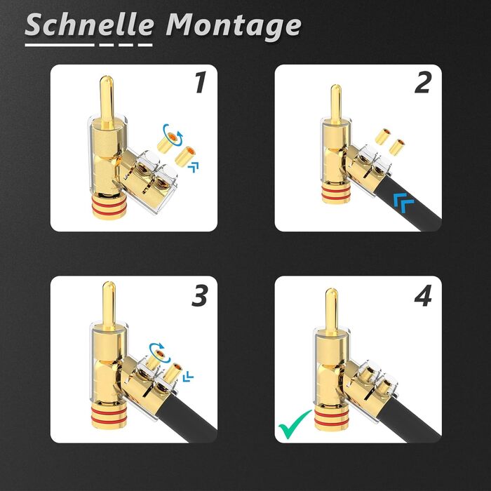 Комплект позолочених бананових роз'ємів Monosaudio (8 шт.) для акустичних кабелів, домашнього кінотеатру та AV-ресиверів, BA1403