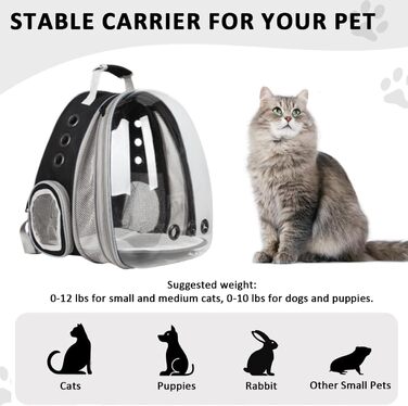 Розширюваний рюкзак для кота та маленької собаки, рюкзак-переноска з прозорим вікном та блискавкою, для подорожей та походів (розширюється ззаду), чорний колір