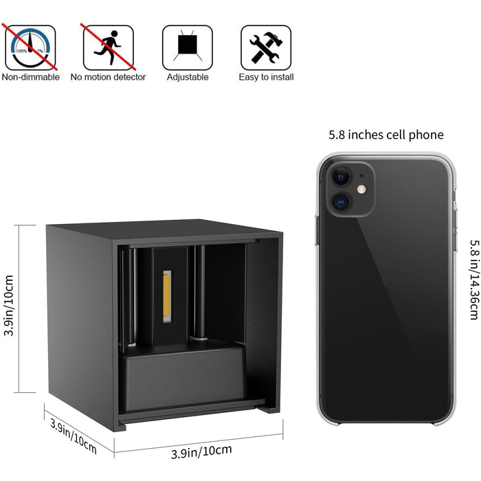 Світлодіодна настінна лампа K-Bright 7W з регульованим світловим променем, тепле біле світло, IP65, вологостійка, темно-сіра