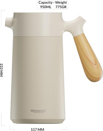 HEEMBURG French Coffee Press 1L - High-quality stainless steel thermal coffee maker | Double-walled insulated coffee press for perfect coffee & tea