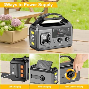 Радіо Kurbelradio на сонячній батареї 27000mAh з Bluetooth, FM/AM, SOS-сигналом, ліхтариком та компасом для кемпінгу та надзвичайних ситуацій, армійсько-зелений колір