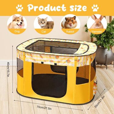 Клітка-забіг для цуценят та собак, переносний вольєр для тварин, 70x55x40 см (Жовтий)