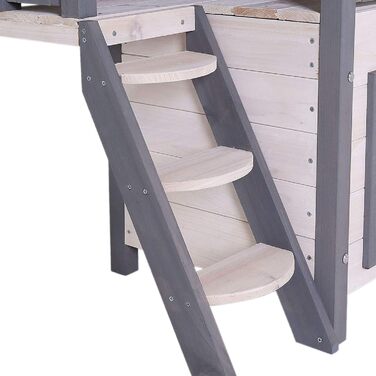 Кішковий будиночок Lionto з терасою та сходами, вуличний, сірий/білий, 77x50x73 см