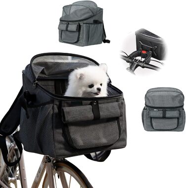 Кошик для собак на велосипед, сумка для домашніх тварин. Складаний кошик для велосипеда спереду для собак 2 в 1. Кошик для собак-рюкзак з адаптером для керма для маленьких тварин (вантажопідйомність 5 кг) (Чорний)