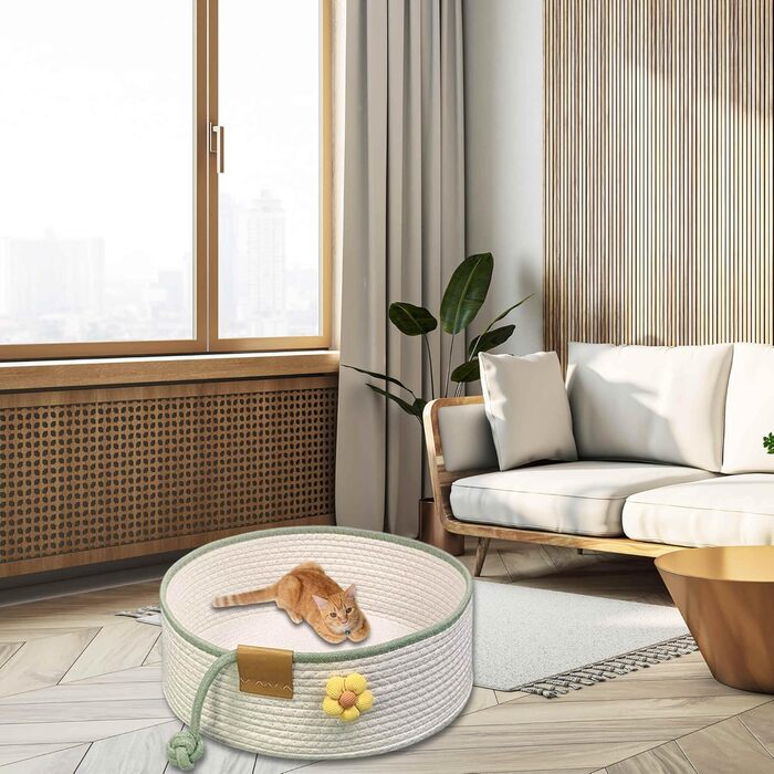 Тканинне ліжко для котів, 40 см, розкладний кошик-гніздо, дихаюче ліжко для домашніх тварин, стійке до подряпин, універсальне ліжечко для кошенят (L, Бежевий)