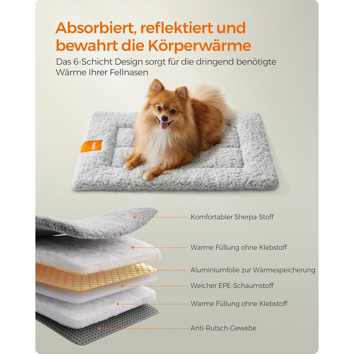 Підстилка для собак та котів Feandrea, 60 x 45 см, сіра, S, машинного прання та сушки, неслизька