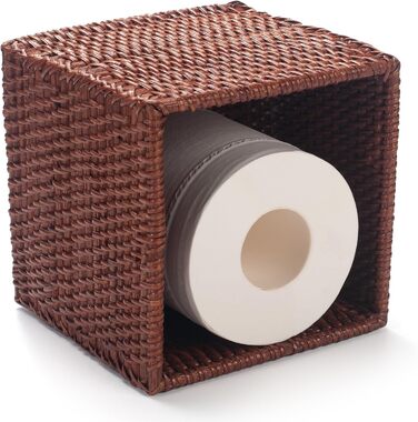Square Rattan Cosmetic Tissue Boxes, Tissue Box Holder Dispenser for Home Office, 14.5 x 14.5 x 14.5 cm, Honey Brown
