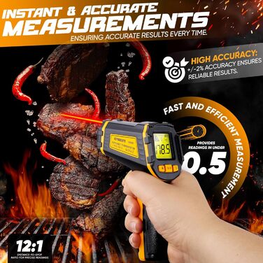 Інфрачервоний термометр пістолет -50 ℃ ~ 600 ℃ Безконтактний цифровий лазерний термометр для приготування їжі, піци, духовки, холодильника, продуктів харчування, ремонту автомобілів, морозильника, солодощів