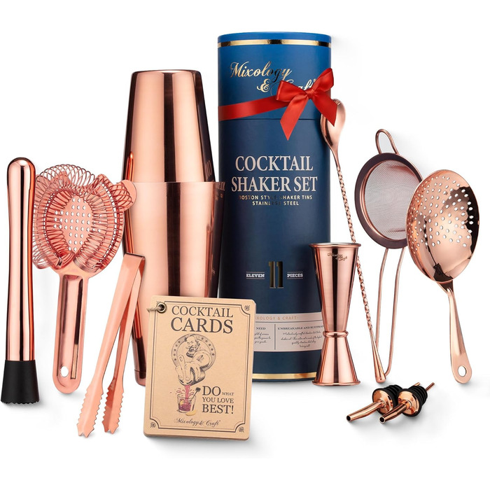 Набір для приготування коктейлів Mixology & Craft Cocktail Shaker Set, 11 предметів, для дому, аксесуари для бару, мідь