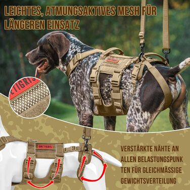 Шлейка для собак OneTigris SKYEWALKER з підтримкою, регульована підтримуюча шлейка з 2 ручками для собак середніх та великих розмірів, XL (M:14-27кг(Обіх:40-58см, Груди:60-81см)), Колір: Коричневий