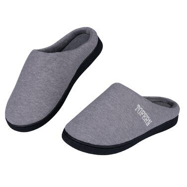 Теплі домашні тапочки Tofern для жінок та чоловіків: зручні, з піною Memory, бавовна, смугасті, антиковзаючі, сірі (38/39 EU)