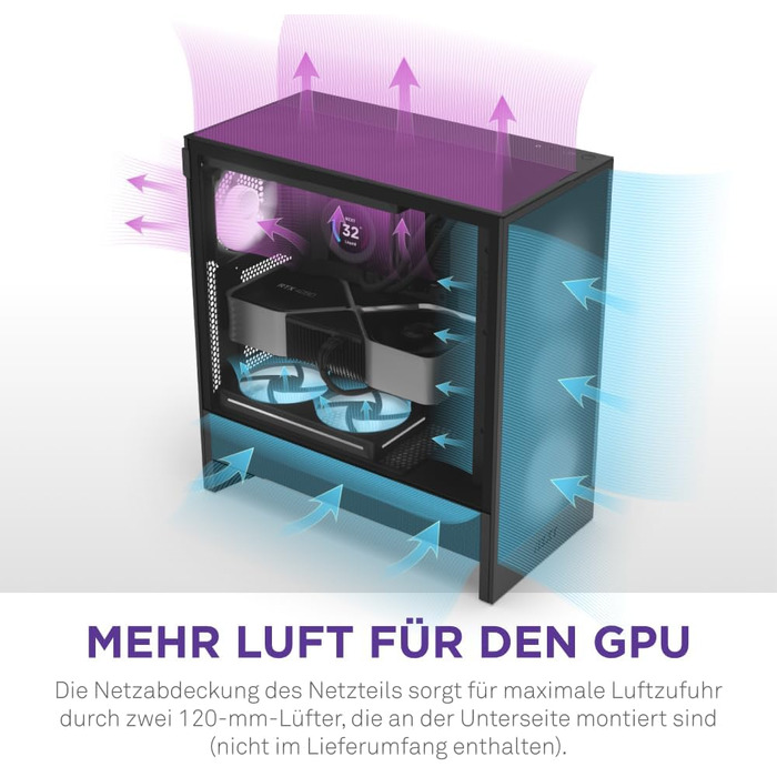 Корпус ПК NZXT H5 Flow Black - компактний ATX Mid-Tower для ігор з високою вентиляцією, 2 x 120mm вентилятори, підтримка радіаторів 360mm та 240mm, система кабельного менеджменту, скляна панель, 2024