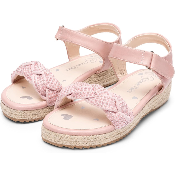 Сандалі DREAM PAIRS для дівчаток літні дитячі римські сандалі на липучці, рожеві замшеві (37.5 EU) з блискітками та регульованим ремінцем на щиколотку