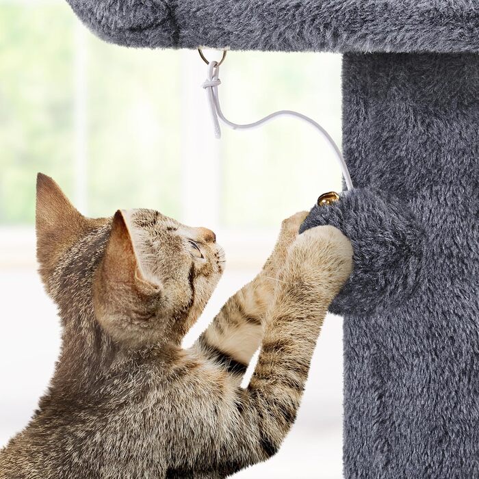 Кігтеточка для котів Yaheetech, велика, 158 см, з 3 платформами, 3 стовпчиками для заточування, 2 будиночками, м'ячиками, сірого кольору