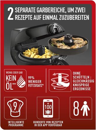 Аерофритюрниця Tefal ActiFry Genius XL 2в1, 1,7 кг, 9 програм, для 8 осіб, з мішалкою, без олії, чорна