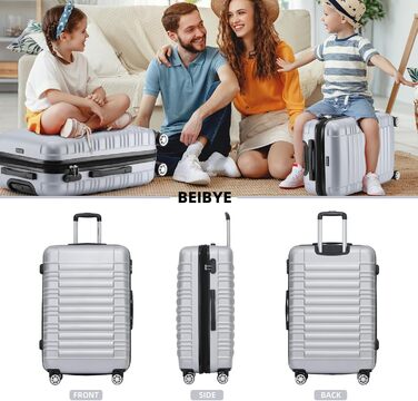 Чемодан Beibye 2088 з твердим корпусом, валіза-тележка, ручна поклажа, 14 кольорів (Срібний, XL)