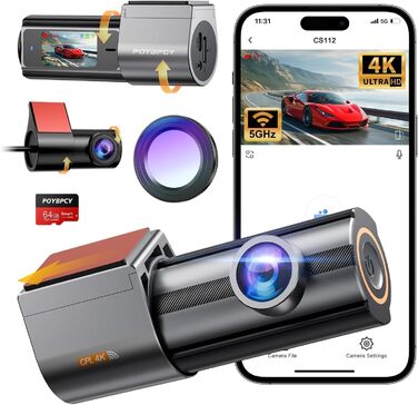 Відеореєстратор Auto Dashcam 4K WiFi з SD 64GB, 360° обертання, CPL, Super Night Vision, WDR, 170° та G-Sensor