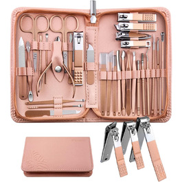 Набір для манікюру та педикюру WOAMA 30 в 1 - професійний набір для догляду за нігтями з нержавіючої сталі (рожевий)