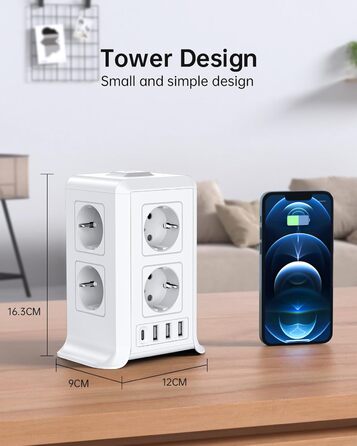 Багаторозкладна мережева панель Sameriver 8-fach з вимикачем, 4 USB, захист від перенапруги, 5 м, біла
