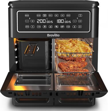 Breville Halo Flexi Hot Air Fryer | Digital Dual Chamber Air Fryer | 11L Air Fryer: For more than 10 people | Frying, Baking, Grilling, Roasting, Toasting, Reheating | 2400 W [VDF130X] 11L (Dual Flexi)