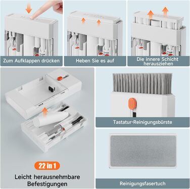 Набір для чищення гаджетів 22-в-1: навушники, телефони, клавіатури, камери, монітори, планшети, автоекрани. З щіткою та спреєм