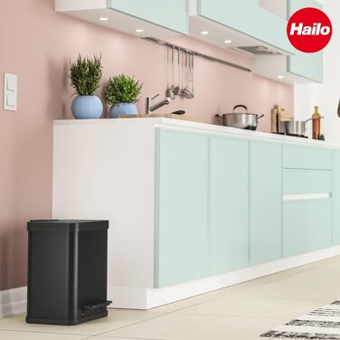 Подвійне сміттєве відро Hailo Öko duo Plus M, 2 x 9 л, сталевий роздільник сміття з кришкою Soft Close для кухні, чорний