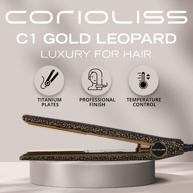Випрямляч для волосся Corioliss C1 | Професійний випрямляч з титановими пластинами для тонкого волосся | Регулювання температури (Leopard Gold Soft Touch)