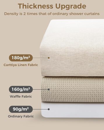 Штора для душу 180x180 см Бежева, Льняна текстура - Водонепроникна, з обтяженим краєм, 12 кілець, для ванної кімнати