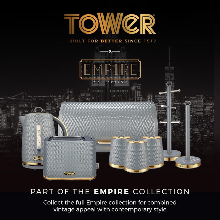 Електричний чайник Tower T10052GRY Empire, 1.7 л, 3 кВт, сірий з мідними акцентами, сталь