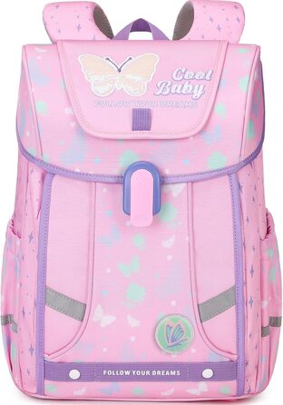 Шкільний рюкзак для хлопчика 1-4 клас. Ергономічний, з нагрудним ременем, 2025. Дитячий рюкзак для школи 6-10 років. Зйомний ремінь та світловідбиваючі елементи (Рожевий)