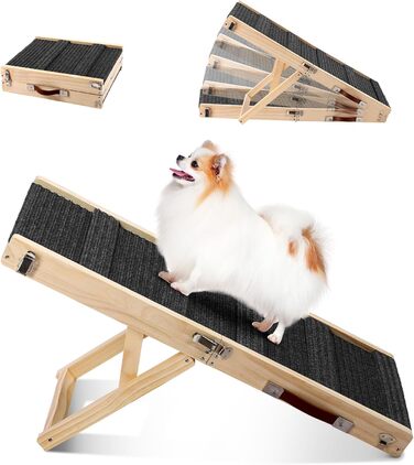 Складана дерев'яна пандус для собак – для ліжка, дивана, авто. Регульована висота 25-52 см, довжина 83 см, ширина 35 см, антиковзка поверхня