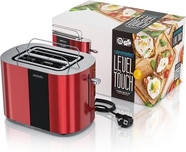 Тостер Arendo з нержавіючої сталі, 2 відділення, сенсорний дисплей, подвійні стінки, 800 Вт, підставка для тостів, 6 рівнів підсмажування, центрування хліба, індикатор часу, функція пам'яті (колір: кармінний)