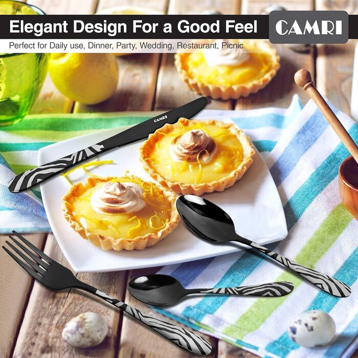 Набір столових приборів CAMRI – 16 предметів, нержавіюча сталь, набір для 4 осіб, легко миється (креузо-чорний візерунок)