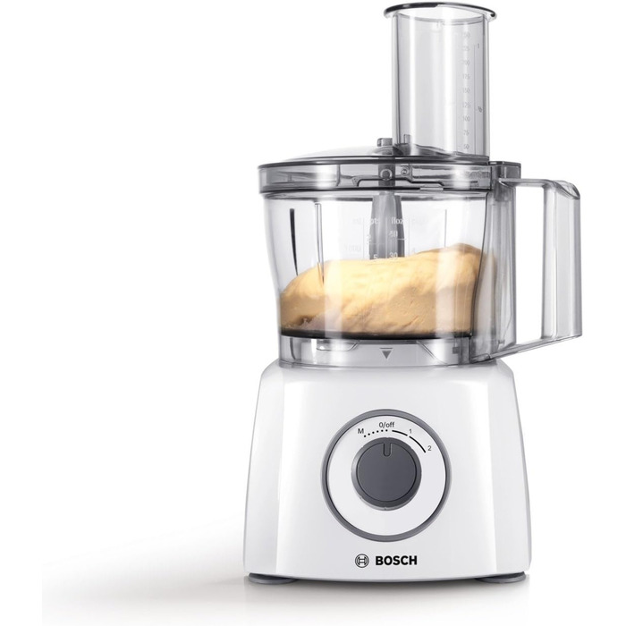 Bosch Compact Kitchen Machine MultiTalent 3 MCM3100W, 20 Functions, Mixing Bowl 2.3 L, Universal Knife, Slicing/Grating Disc, Whisking Beater (for cream), Funnel, Lid, 800 W, white, 800 W Accessory Package Large Single