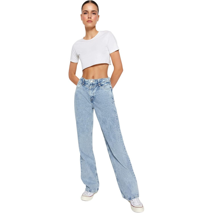 Джинси жіночі Trendyol з високою талією, широкі штанини, блакитні, розмір 38