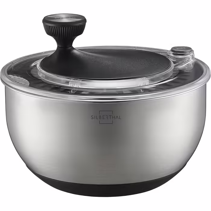 Stainless Steel Salad Spinner 4.5L Large & Non-Slip Bottom - Salad Spinner with Crank Mechanism & Stop Button - BPA-Free & Dishwasher Safe
