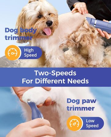 Машинка для стрижки собак і котів oneisall 4-в-1: стрижка, триммінг, шліфування кігтів. Безшумна, акумуляторна. 4 насадки для тіла, лап, очей, вух, обличчя. Білий/Синій колір