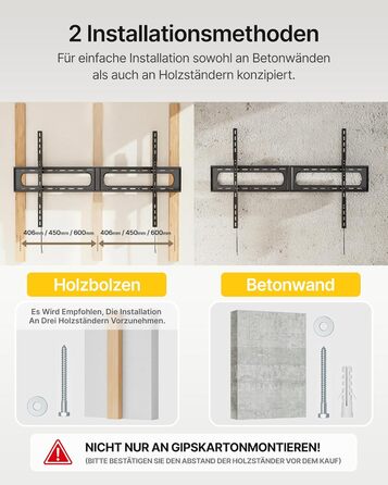 Кріплення для телевізора monTEK Heavy Duty, настінне кріплення для телевізорів 37-140 дюймів, до 136 кг, ультратонкий профіль 32 мм, сумісне з дерев'яними стійками 406/450/600 мм, VESA до 1200x800 мм, регульоване нахилом