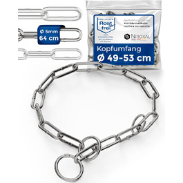 Нашийник для собак з обхватом шиї 49-53 см, нержавіюча сталь V4A, з запобіжником, ланцюговий, 5 мм, довжина 64 см