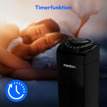 Турбовентилятор MEDION E11 TF з дистанційним керуванням: 3 швидкості, тихий режим сну, 45 Вт, 60° гойдання, таймер, MD12067, чорний
