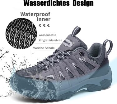 Туфлі для хайкінгу SHULOOK для жінок, водонепроникні, легкі, трекінгові, гірські, туристичні, для кемпінгу, хайкінгу, риболовлі (38 EU, чорний, сірий)