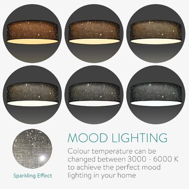 Navaris LED Ceiling Light 40cm - Dimmable, Color Temperature Change, Remote Control - 22W Dark Grey Starry Sky - Living Room Lamp, Bedroom Ceiling Lamp, Children's Room Lamp, Ceiling