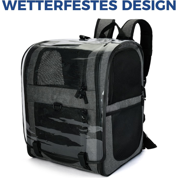 Рюкзак для собак та котів Apollo Walker - для маленьких тварин (2-15 кг), з підтримуючим каркасом, дихаючий, розширюваний, сірий