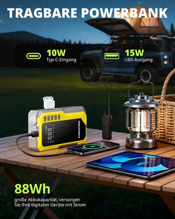 Powerbank для авто Karlxtom з компресором 190PSI, 88Wh, 4500A, LED-ліхтар, LCD-дисплей, для бензинових та дизельних двигунів (до 10L)