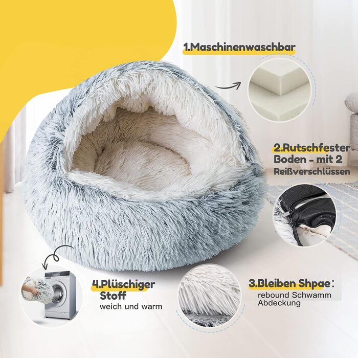 CATISM Cat Bed, Fluffy Cat Blanket, 50cm Cozy Cat Bed for Large Cats/Kittens Washable Snuggle Dog Bed Dog House Soft Comfortable Coffee (Gray-1)