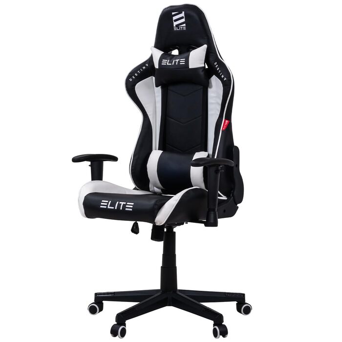 Геймерське крісло ELITE LED Destiny - Ергономічне офісне крісло для геймерів та керівників, штучна шкіра (чорно-біле)