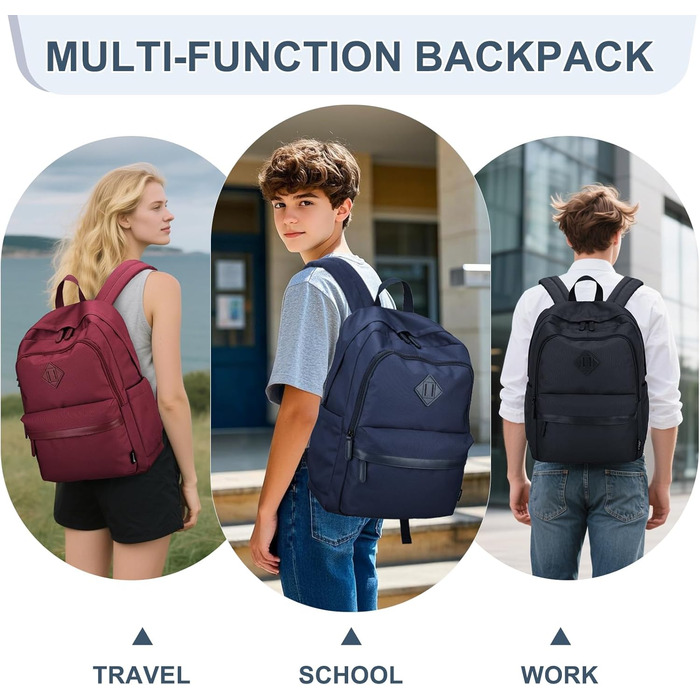 Ранець RAVUO для чоловіків та жінок, 15.6 дюймів, водонепроникний, для підлітків, рюкзак для школи, подорожей, роботи, чорний (синій)