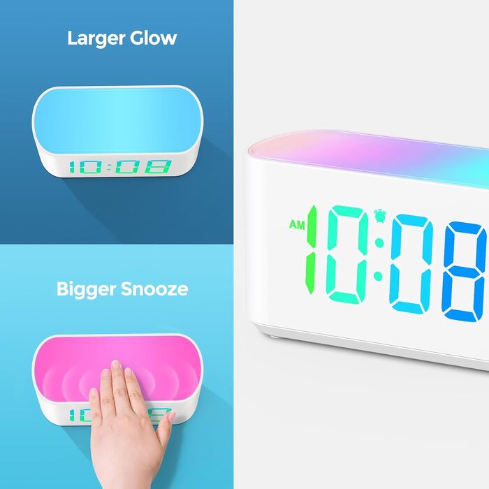 Дитячий цифровий будильник з нічником: 9 RGB кольорів, LED-дисплей з великими цифрами, функція диммера, подарунок для дівчаток та хлопчиків