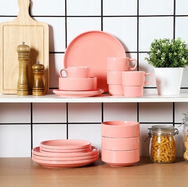 Порцеляновий обідній сервіз на 12 осіб, 48 предметів, рожевий, вінтажний стиль